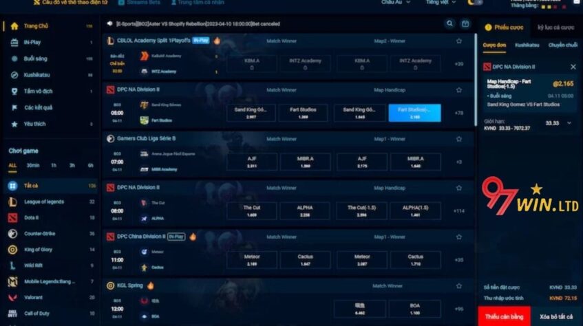 Khám phá các kèo cá cược LOL tại 97Win